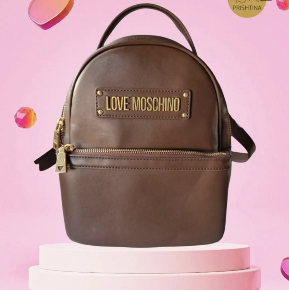 Love Moschino Chocolate Brown Backpack with Gold Details